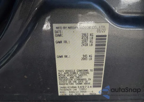 2022 Nissan Altima Sr Fwd z USA, uszkodzony, nr VIN 1N4BL4CV8NN349714